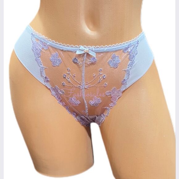 Victorias Secret Supersoft Body Sexy Sheer floral Embroidery mesh Bikini Purple - Picture 9 of 10